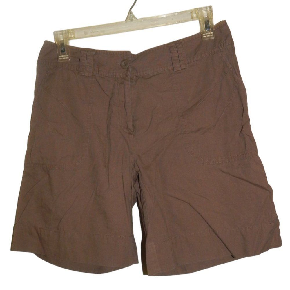 Christopher & Banks Size 4 Chocolate Brown Flat Front Chino Shorts With Pockets